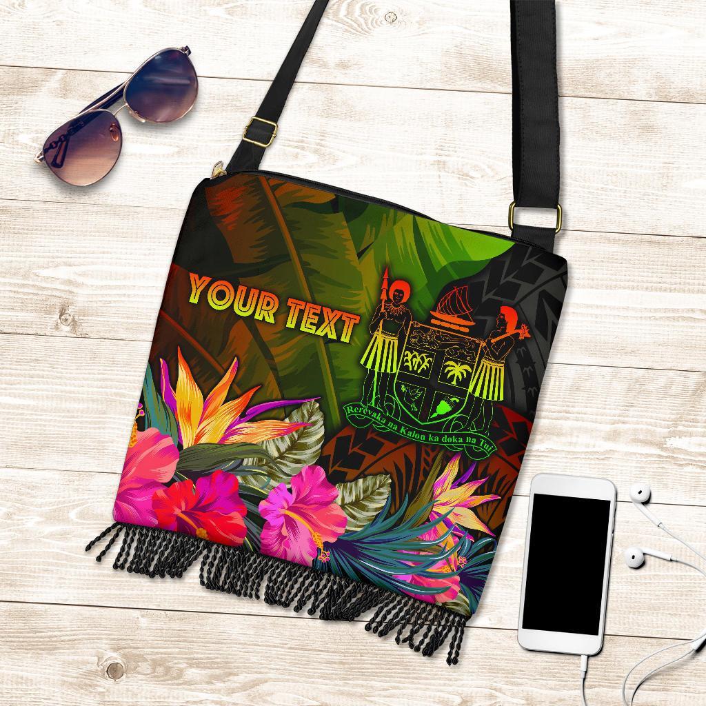 Fiji Polynesian Personalised Crossbody Boho Handbag - Hibiscus and Banana Leaves One Style One Size Reggae - Polynesian Pride