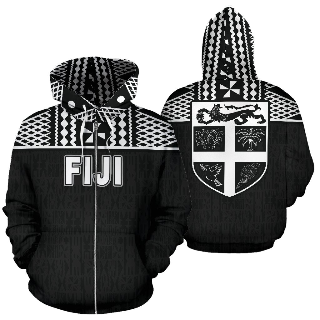 Fiji Polynesian Zip up Hoodie Black Unisex Black - Polynesian Pride