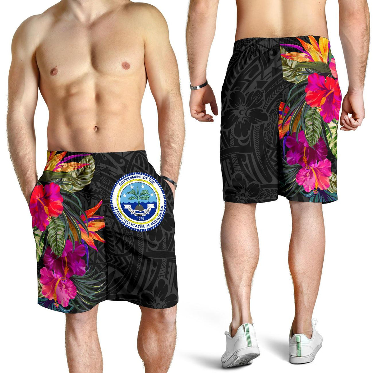 Federated States of Micronesia All Over Print Men's Shorts - Polynesian Hibiscus Pattern - Polynesian Pride