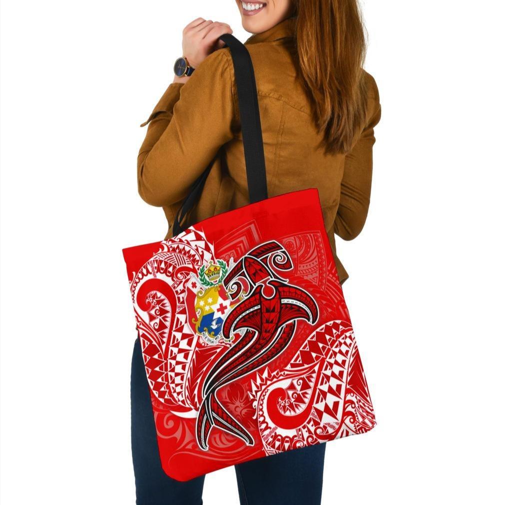 Tonga Tote Bag - Red Shark Polynesian Tattoo Tote Bag One Size Red - Polynesian Pride