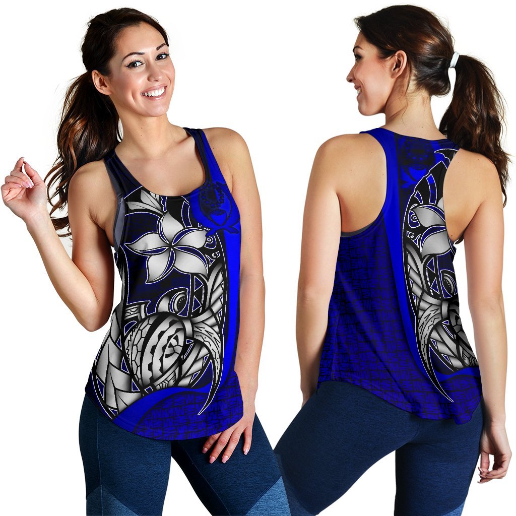 Pohnpei Micronesia Women's Racerback Tank Blue - Turtle With Hook Blue - Polynesian Pride