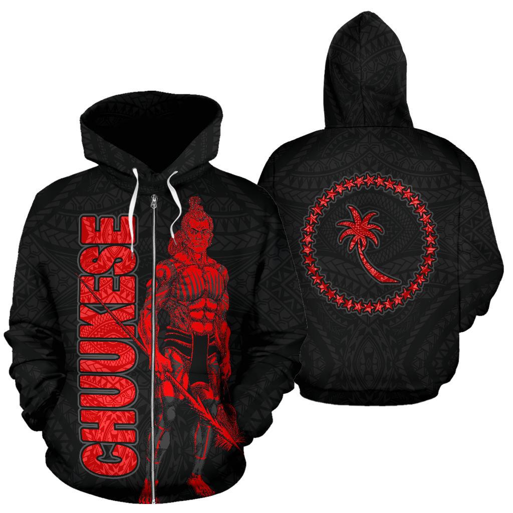 Chuuk Zip up Hoodie Micronesia Chuukese Warrior Red Unisex Red - Polynesian Pride