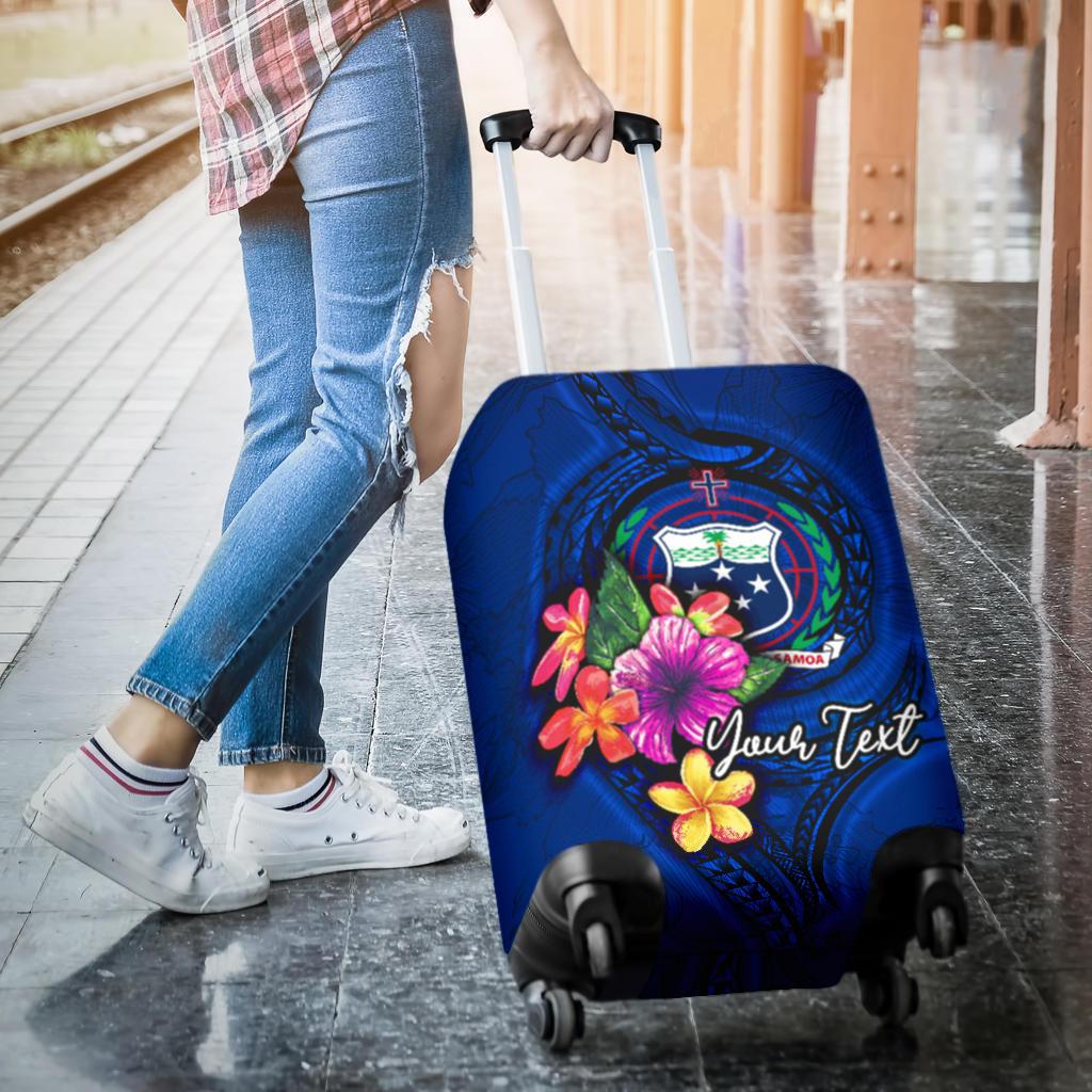 Samoa Polynesian Custom Personalised Luggage Covers - Floral With Seal Blue - Polynesian Pride