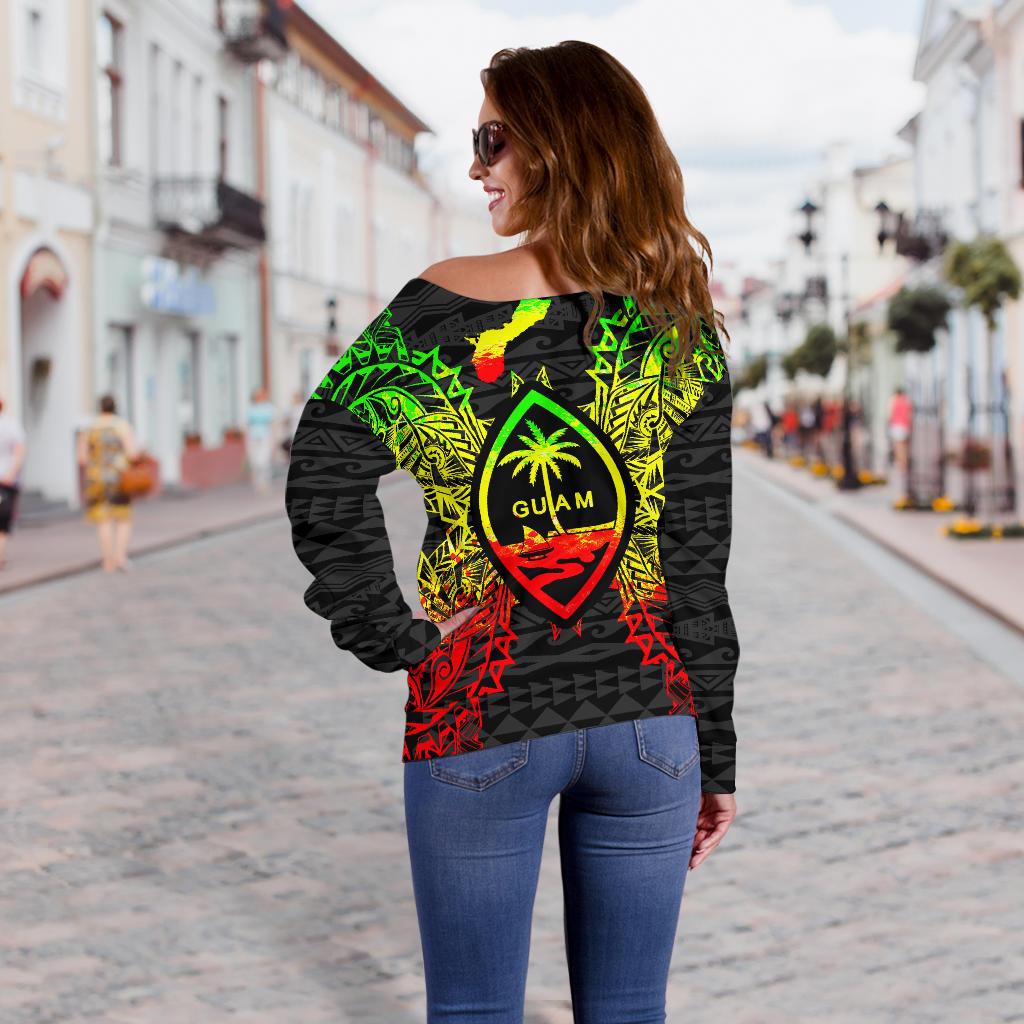 Guam Polynesian Shoulder Sweater Map Reggae - Polynesian Pride