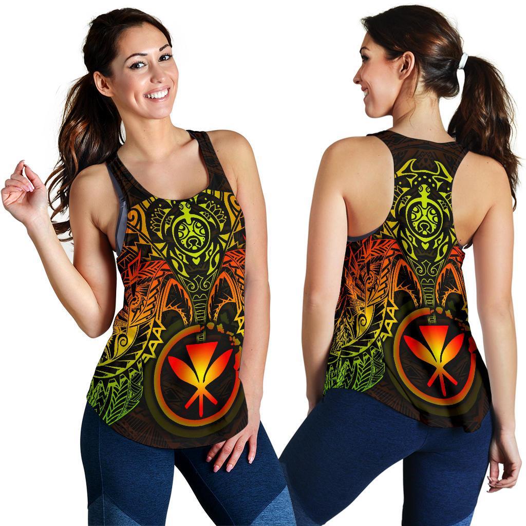 Polynesian Hawaii Women's Racerback Tank - Reggae Turtle Manta Ray RED - Polynesian Pride