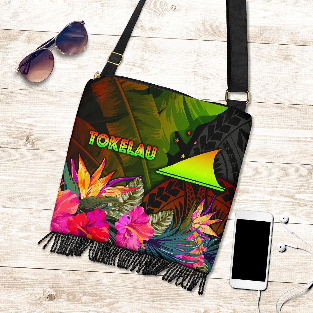 Tokelau Polynesian Crossbody Boho Handbag - Hibiscus and Banana Leaves One Style One Size Reggae - Polynesian Pride