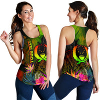 Pohnpei Polynesian Personalised Women's Racerback Tank - Hibiscus and Banana Leaves - Polynesian Pride