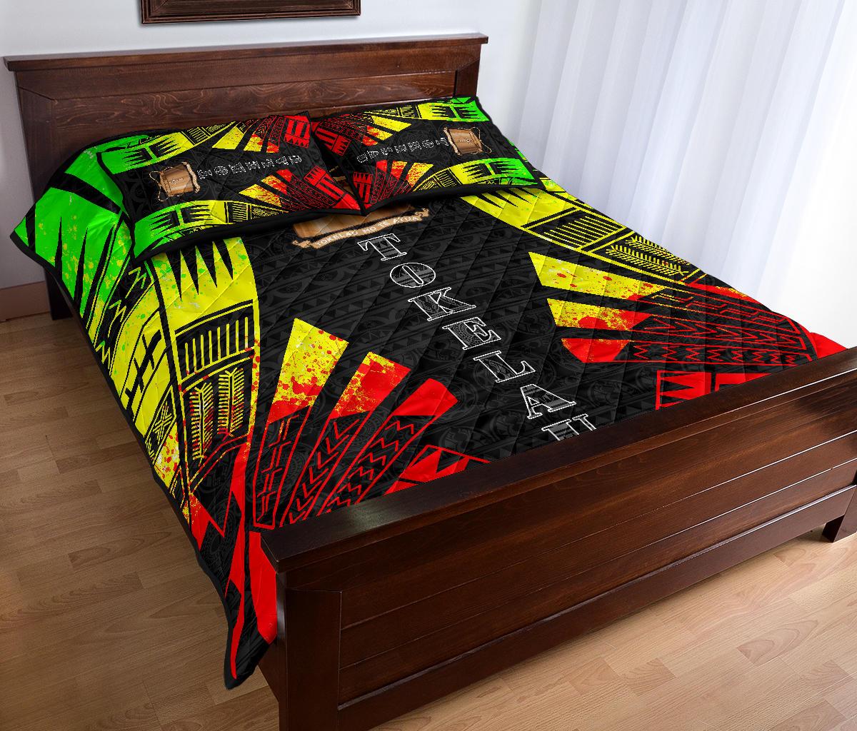 Tokelau Quilt Bed Set - Tokelau Coat Of Arms Reggae Tattoo Style - Polynesian Pride