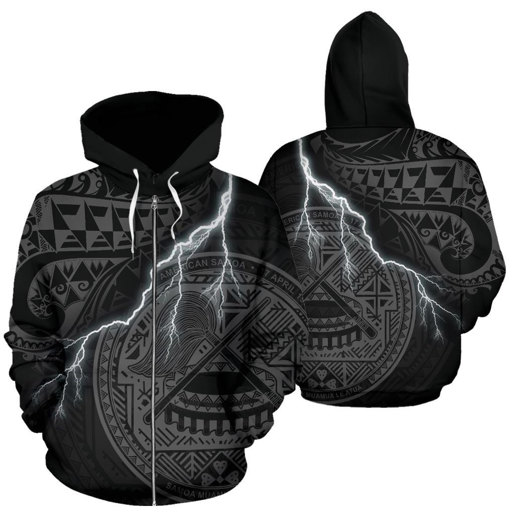 American Samoa Polynesian Zip up Hoodie Lighting Thunder Unisex Black - Polynesian Pride