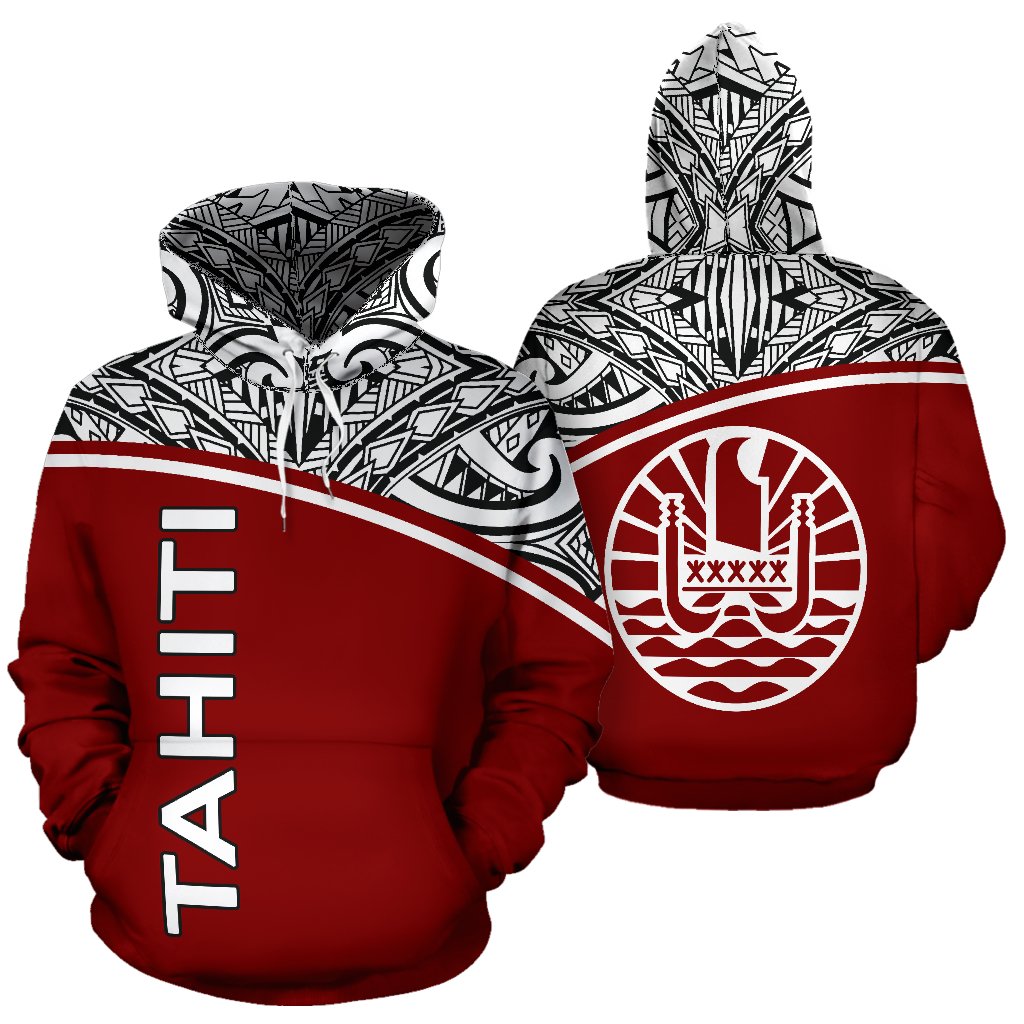 Tahiti All Over Hoodie Curve Red Style Unisex Red - Polynesian Pride