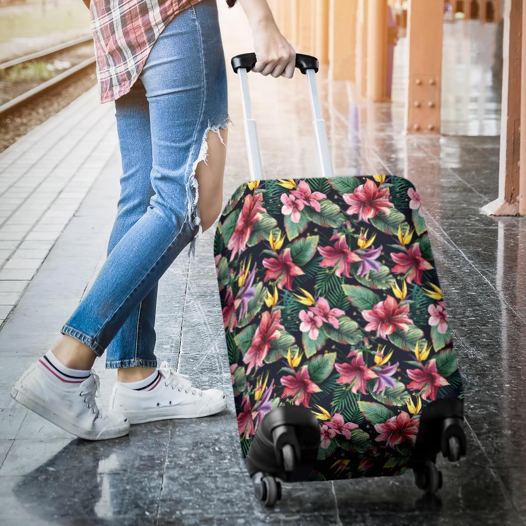 Tropical Flowers Palm And Leaves Luggage Cover - Polynesian Pride