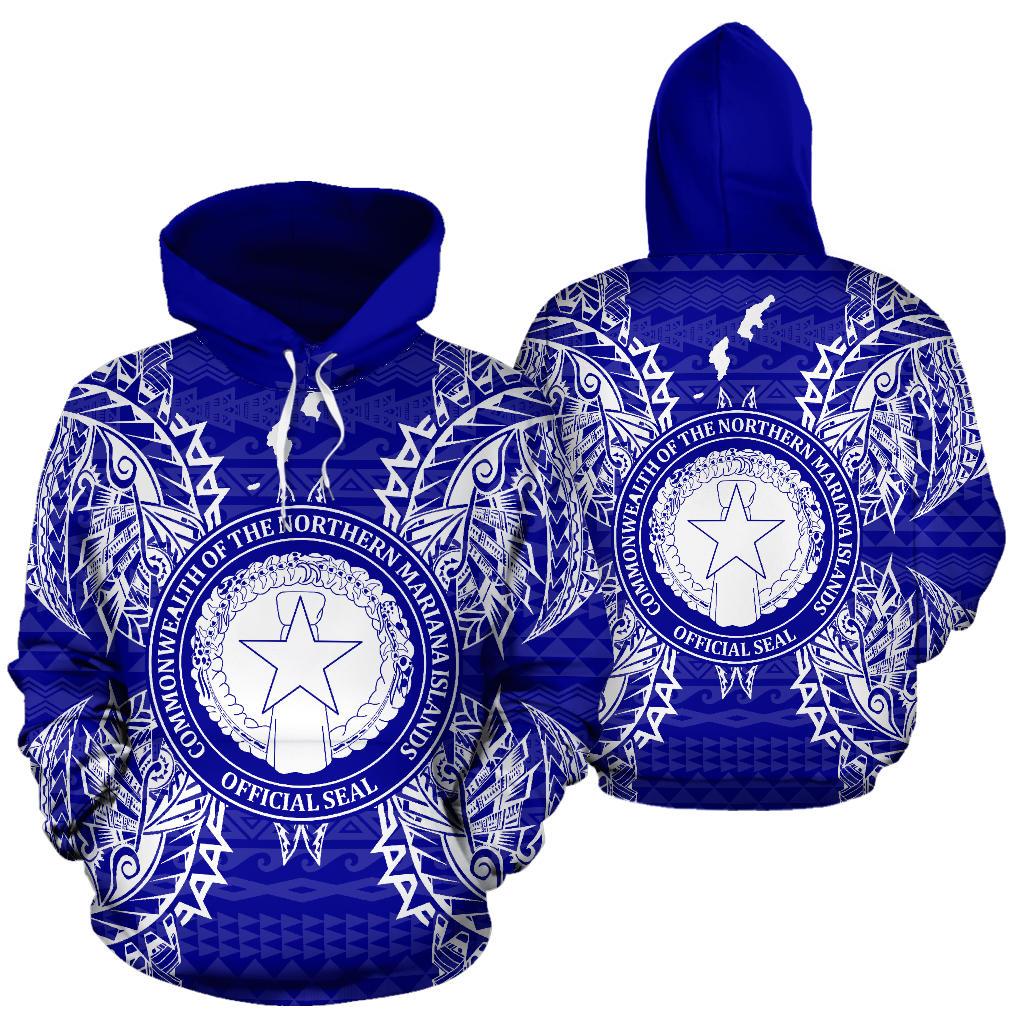 Northern Mariana Islands Polynesian ll Over Hoodie Map Blue Unisex Blue - Polynesian Pride