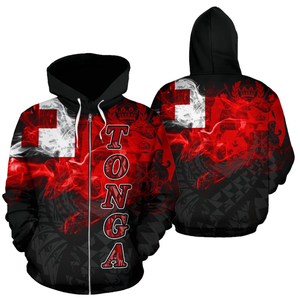 Tonga Polynesian Zip up Hoodie Smoking Style Unisex Black - Polynesian Pride