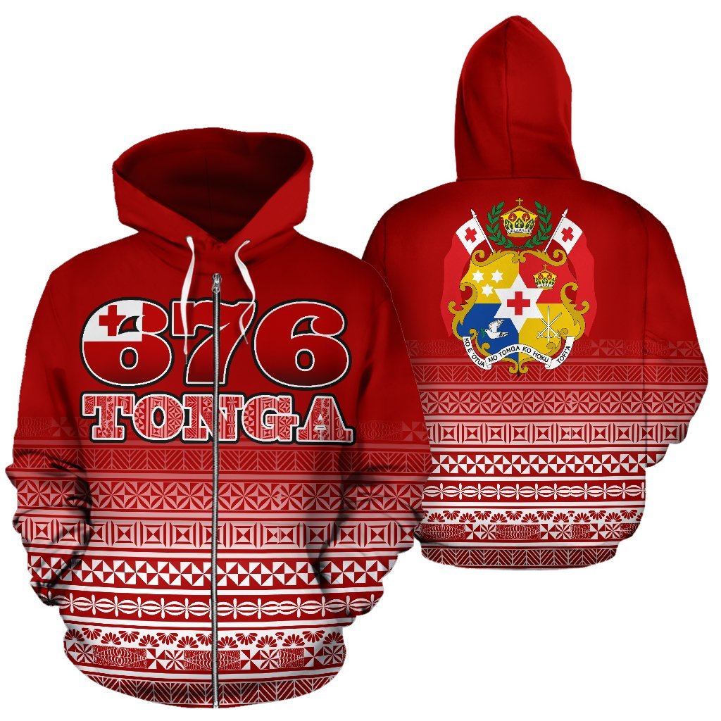 Tonga Zipper Hoodie Tonga 676 Phone Code Flag Coat of Arms Unisex Red - Polynesian Pride