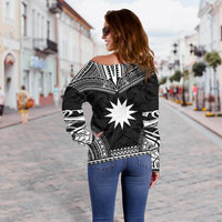 Nauru Polynesian Chief Custom Personalised Women's Off Shoulder Sweater - Black Version - Polynesian Pride