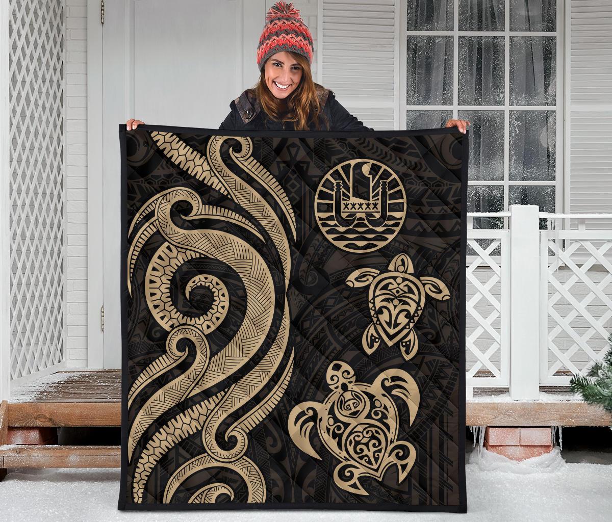 Tahiti Polynesian Premium Quilt - Gold Tentacle Turtle - Polynesian Pride