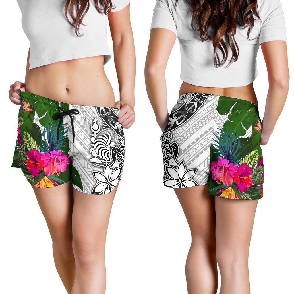 New Caledonia Women's Short White - Turtle Plumeria Banana Leaf Crest - Polynesian Pride