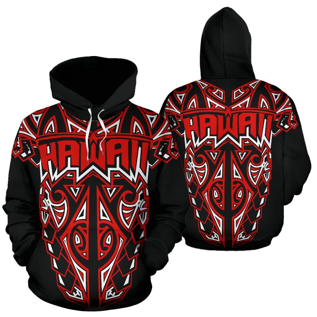 Hawaii Hoodie Polynesian Tattoo Red Unisex Black - Polynesian Pride