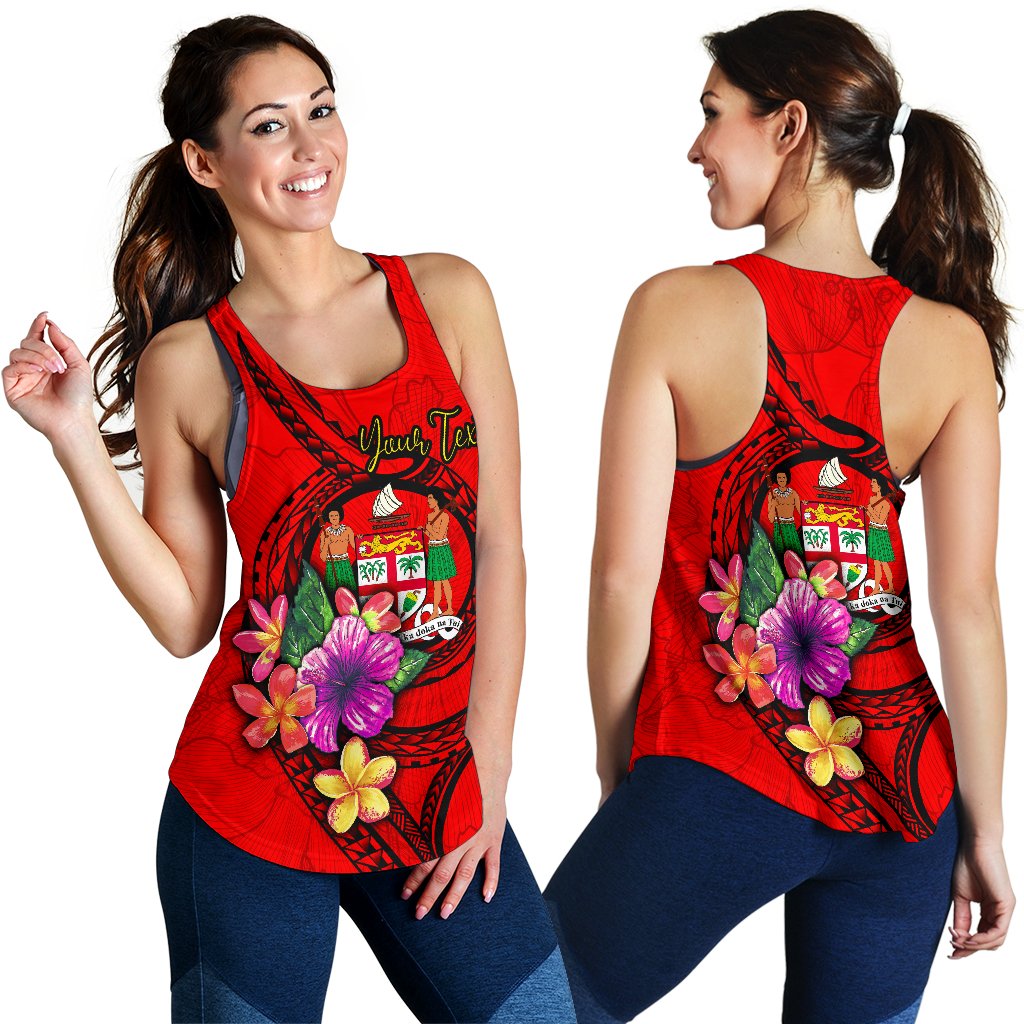 Fiji Polynesian Custom Personalised Women's Racerback Tank - Floral With Seal Red - Polynesian Pride
