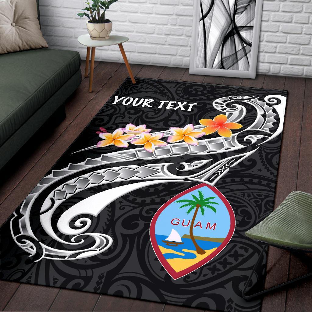 Guam Personalised Area Rug - Guam Seal Polynesian Patterns Plumeria (Black) Black - Polynesian Pride