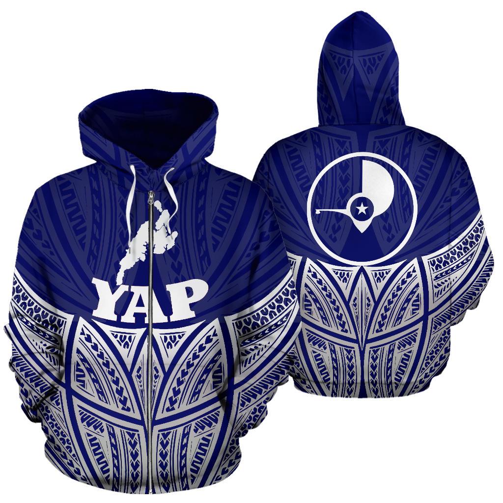 Yap Polynesian Zip up Hoodie Blue Pride Map and Seal Unisex Blue - Polynesian Pride