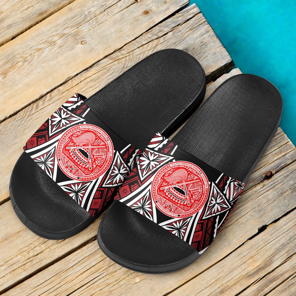 American Samoa Sandals - Tribals Flower Special Pattern Black - Polynesian Pride