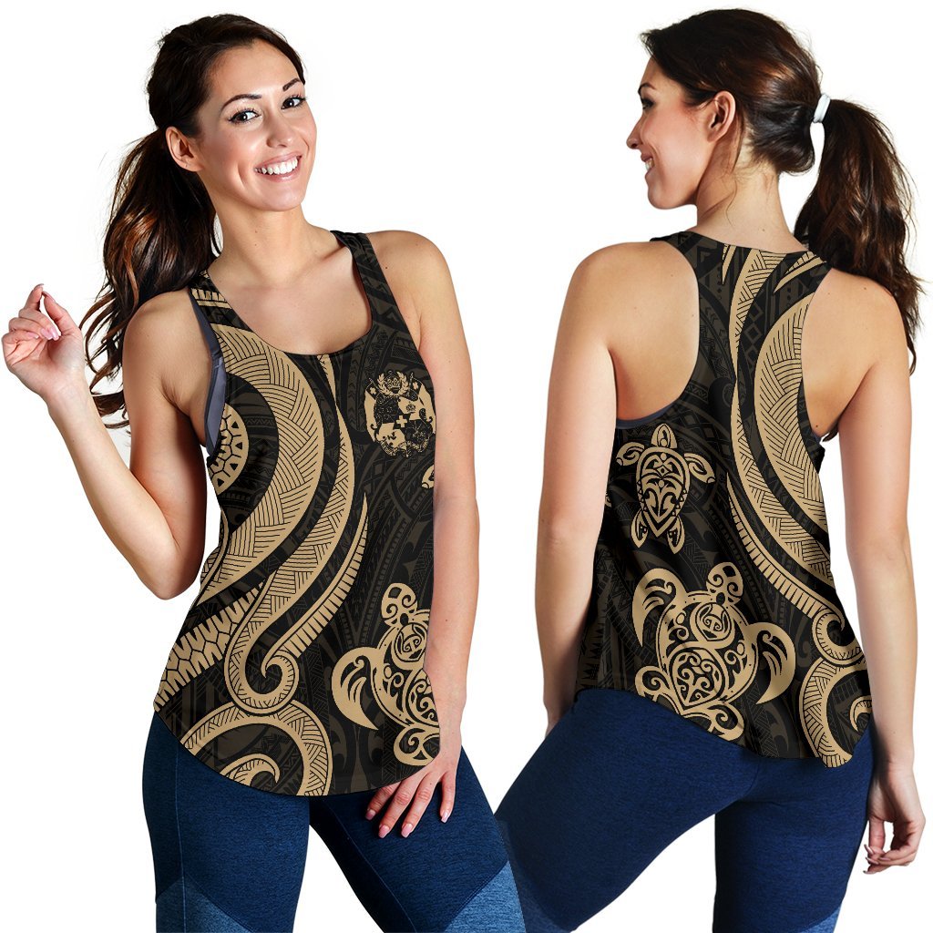 Tonga Polynesian Women Racerback Tank - Gold Tentacle Turtle Gold - Polynesian Pride