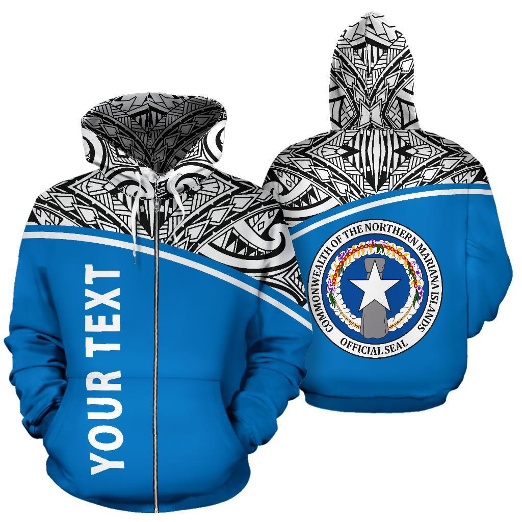 Northern Mariana Islands Polynesian All Over Custom Zip up Hoodie Blue Curve Version Unisex Blue - Polynesian Pride