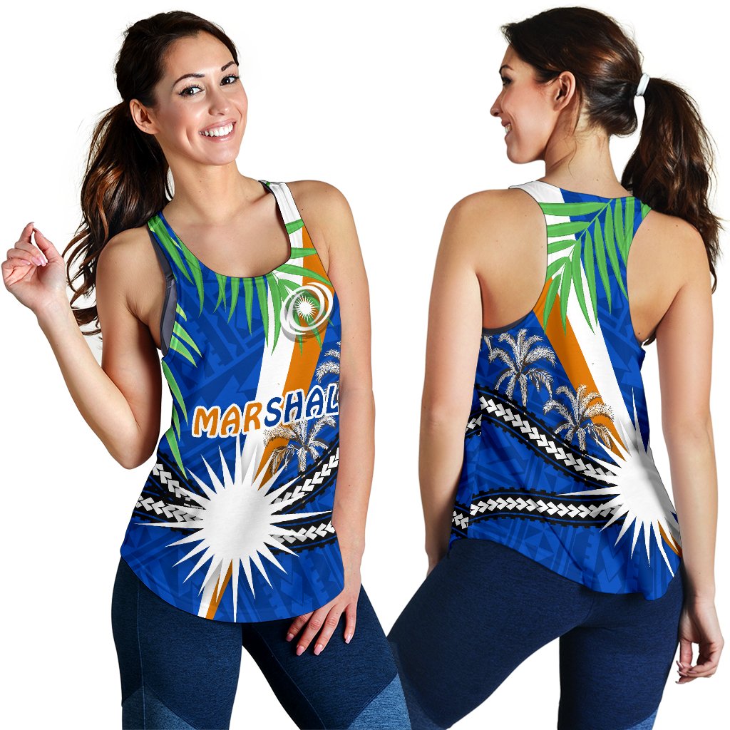 Marshall Islands Rugby Women Racerback Tank Coconut Leaves - Polynesian Pride