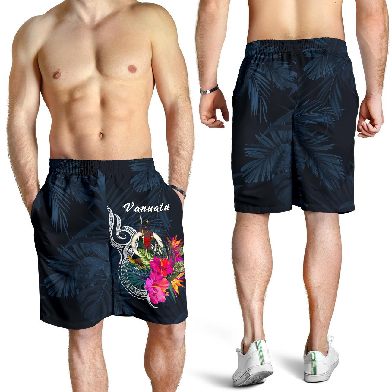 Vanuatu Polynesian Men's Shorts - Tropical Flower Blue - Polynesian Pride