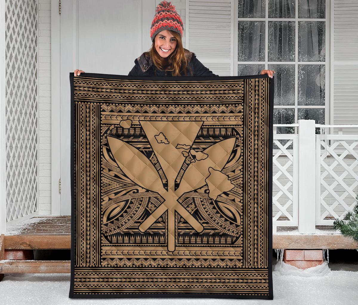 Hawaii Polynesian Kanaka Maoli Premium Quilt Gold - Polynesian Pride