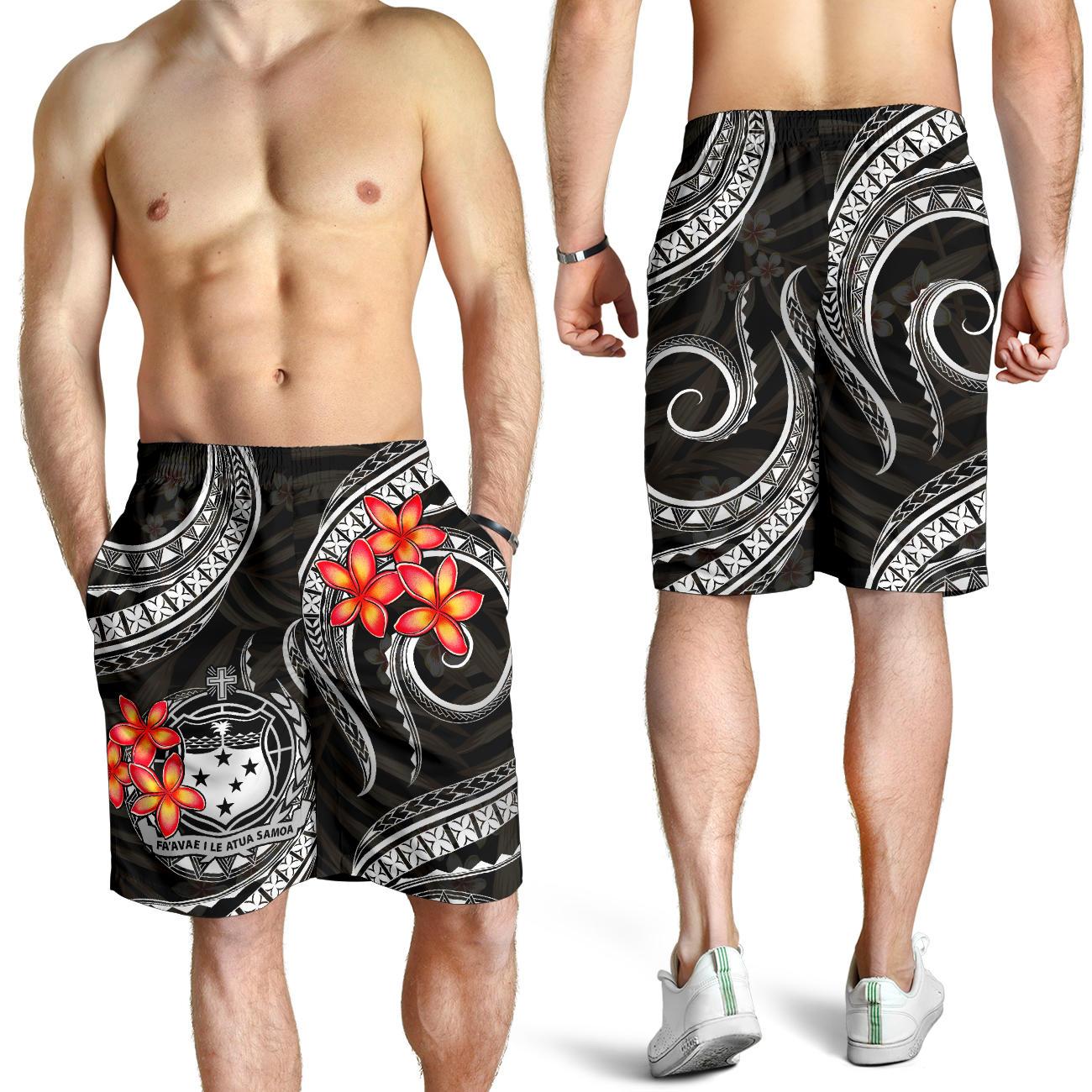 Samoa Polynesian Men Shorts - White Plumeria White - Polynesian Pride