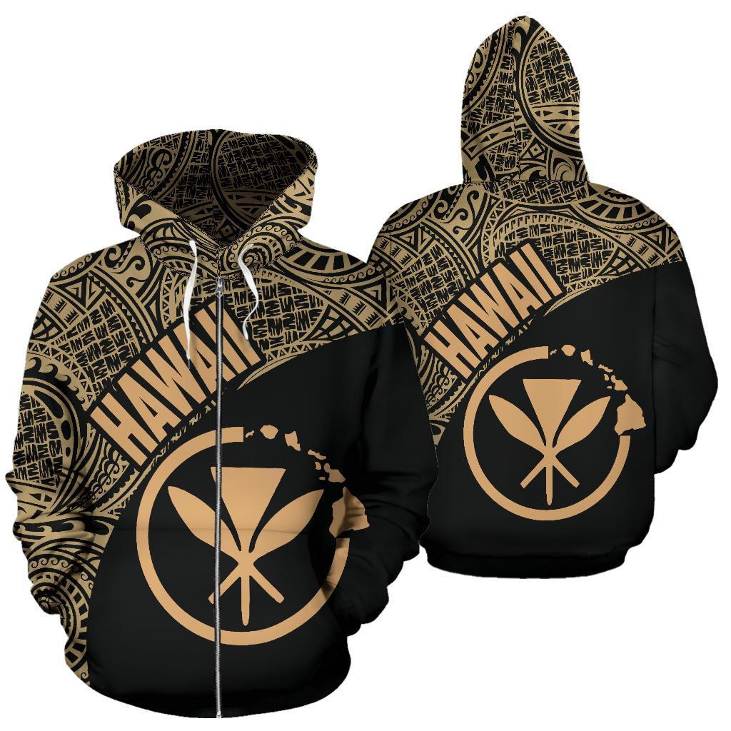 Hawaii Zip up Hoodie Hawaii Kanaka Maoli Mermaid Polynesian Tattoo Golden Version Unisex Black - Polynesian Pride