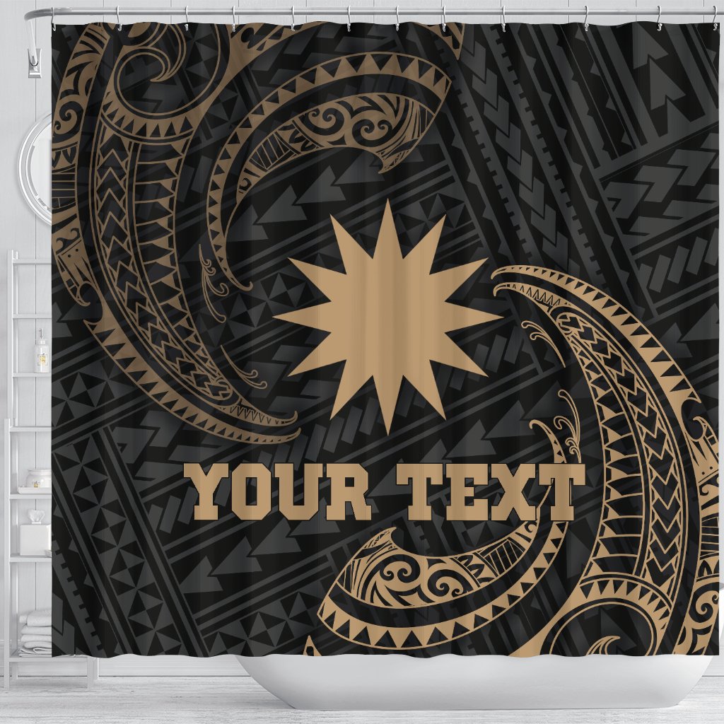 Nauru Polynesian Custom Personalised Shower Curtain - Gold Tribal Wave - Polynesian Pride