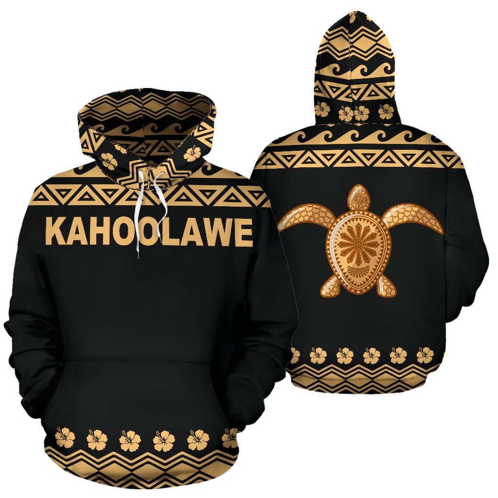 Kahoolawe All Over Hoodie Polynesian Turtle Hoodie Unisex Black - Polynesian Pride