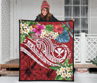 Polynesian Hawaii Kanaka Maoli Premium Quilt - Summer Plumeria (Red) - Polynesian Pride
