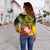 American Samoa Polynesian Women's Off Shoulder Sweater - Humpback Whale with Tropical Flowers - Polynesian Pride