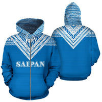 Saipan All Over Zip up Hoodie Blue Version Unisex Blue - Polynesian Pride