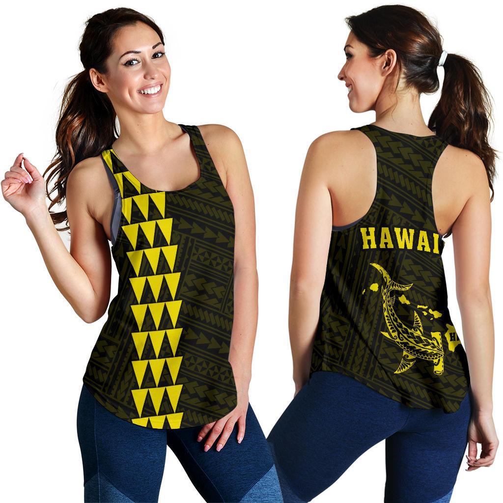 Hawaii Kakau Polynesian Hammerhead Shark Women's Racerback Tank - Yellow Yellow - Polynesian Pride