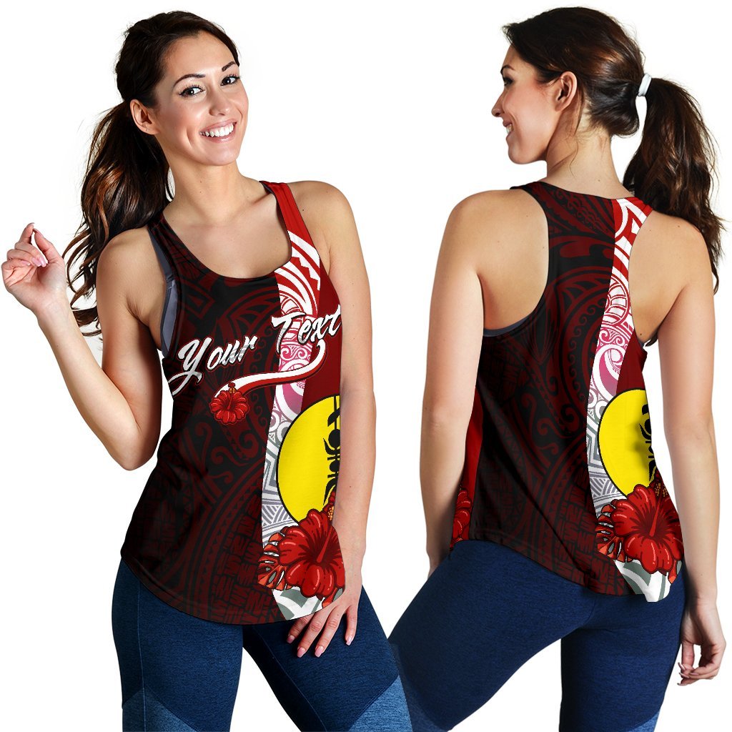 New Caledonia Polynesian Custom Personalised Women's Racerback Tank - Coat Of Arm With Hibiscus Red - Polynesian Pride