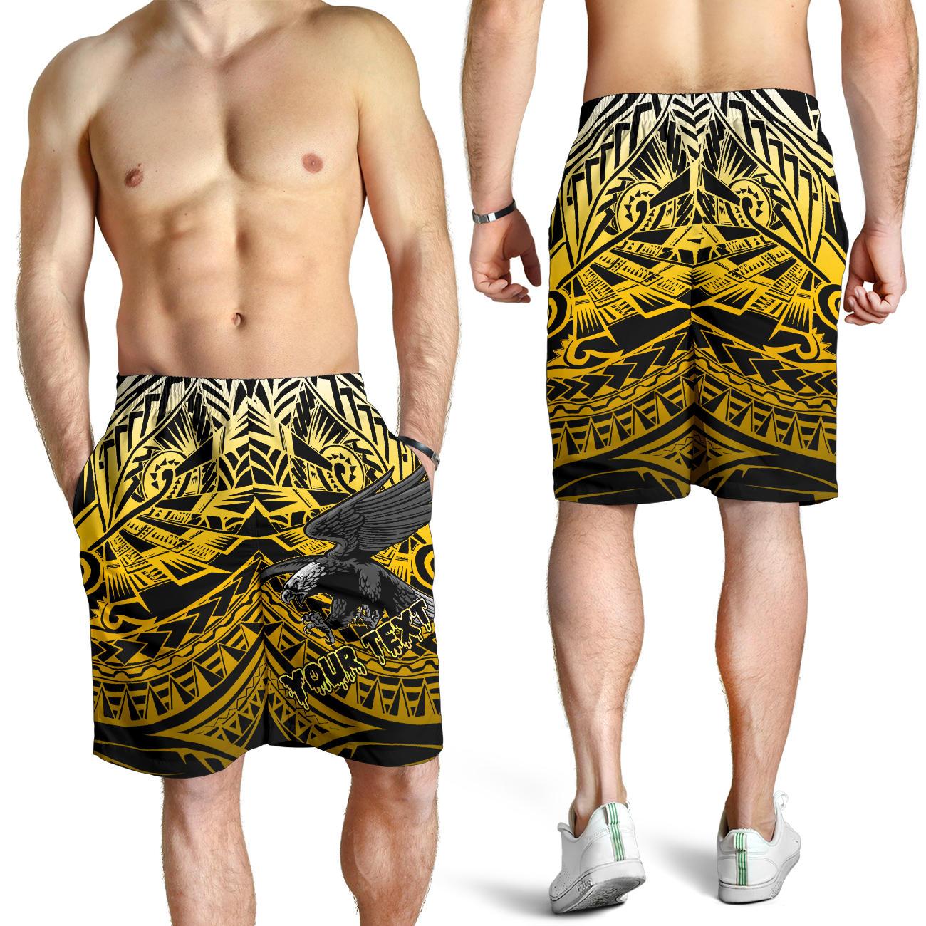 Samoa Polynesian Custom Personalised Men's Shorts - Eagle Tribal Pattern Yellow Yellow - Polynesian Pride