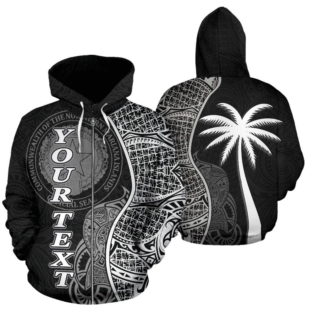 Northern Mariana Islands Polynesian Custom Zip up Hoodie Coconut Black Unisex Black - Polynesian Pride