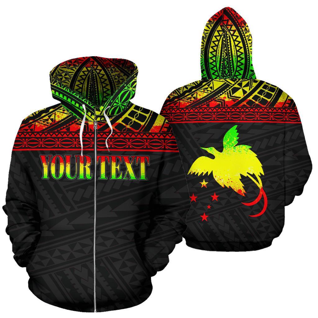 Papua New Guinea Polynesian All Over Custom Zip up Hoodie Reggae Horizontal Unisex Black - Polynesian Pride