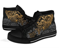 Tahiti Polynesian High Top Shoes - Gold Turtle Hibiscus Flowing - Polynesian Pride