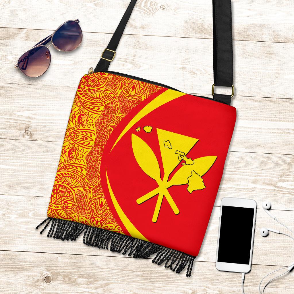 Hawaii Crossbody Boho Handbag Kanaka Polynesian - Circle Style Red And Yellow - Polynesian Pride