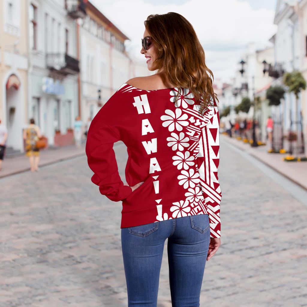 Hawaii Women's Off Shoulder Sweater - Hook Maui Hibiscus - Polynesian Pride