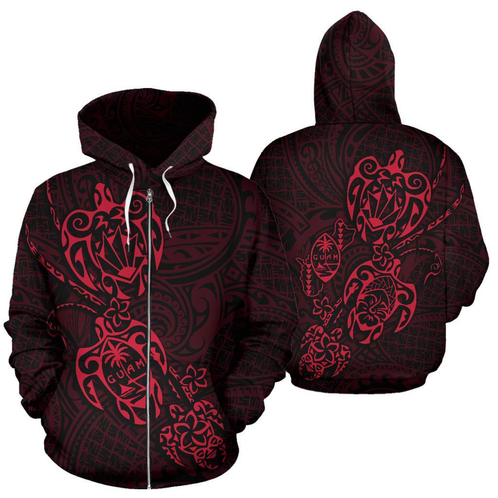 Zip up Hoodie Guam Family Turtles Map Polynesian Red Unisex Red - Polynesian Pride