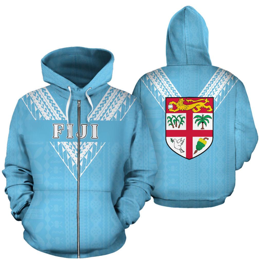 Fiji All Over Zip up Hoodie Flag Color Sailor Style Unisex Blue - Polynesian Pride