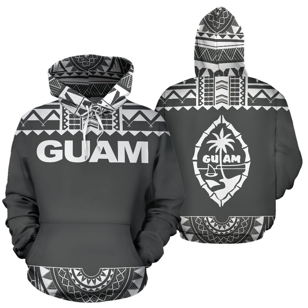 Guam All Over Hoodie Polynesian Grey and White Unisex Grey And White - Polynesian Pride