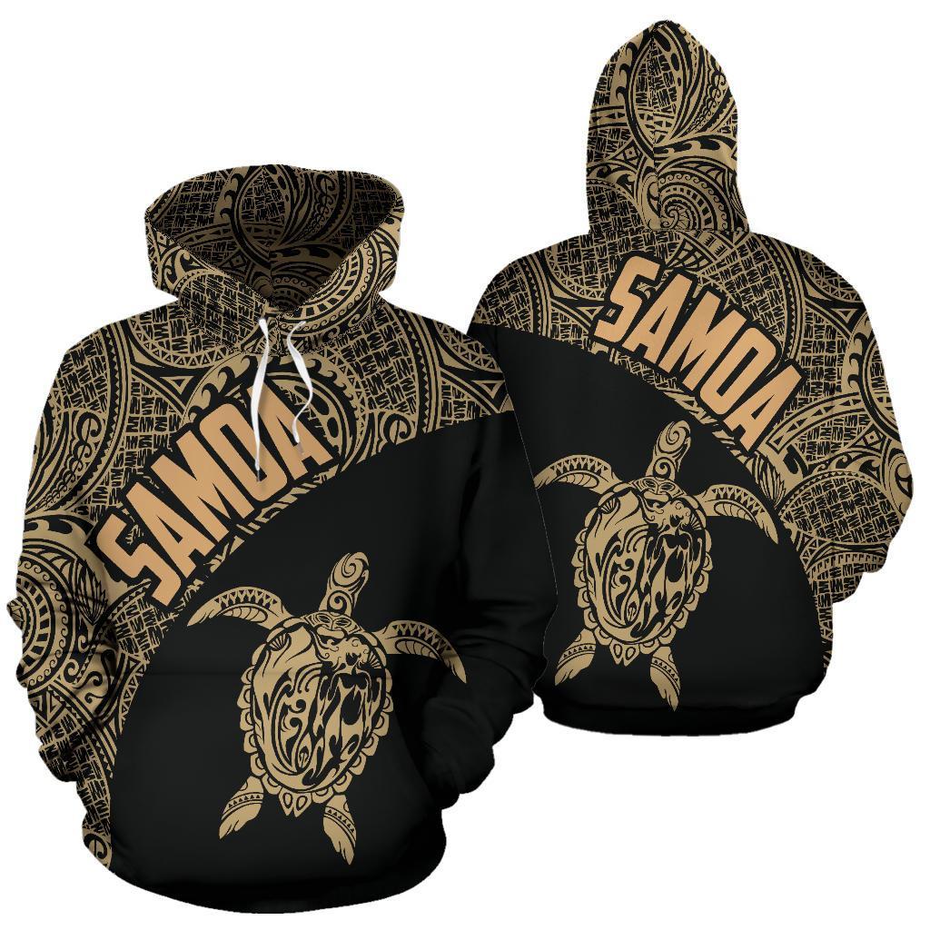 Samoa Hoodie Samoa Turtle Mermaid Polynesian Tattoo Gold Unisex Black - Polynesian Pride